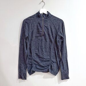 Athleta Fastest Track Quarter Zip Pullover Women L Gray Space Dye Sportswear